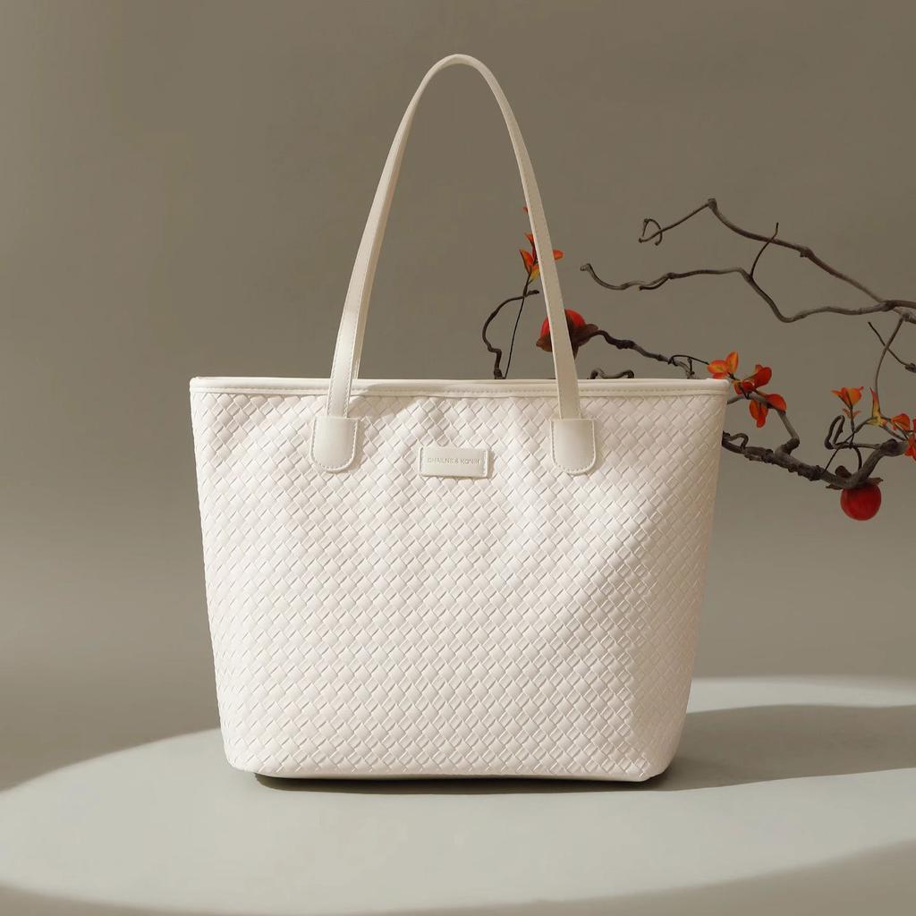 Textured and Trendy Checkered Tote Bag, Women's Fashionable Casual Handbag, Large-capacity Woven Single-shoulder Bag