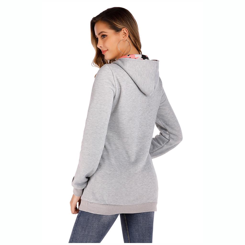 Women Maternity Zipper Long Sleeved Hooded Collar Blouse Sweatshirt