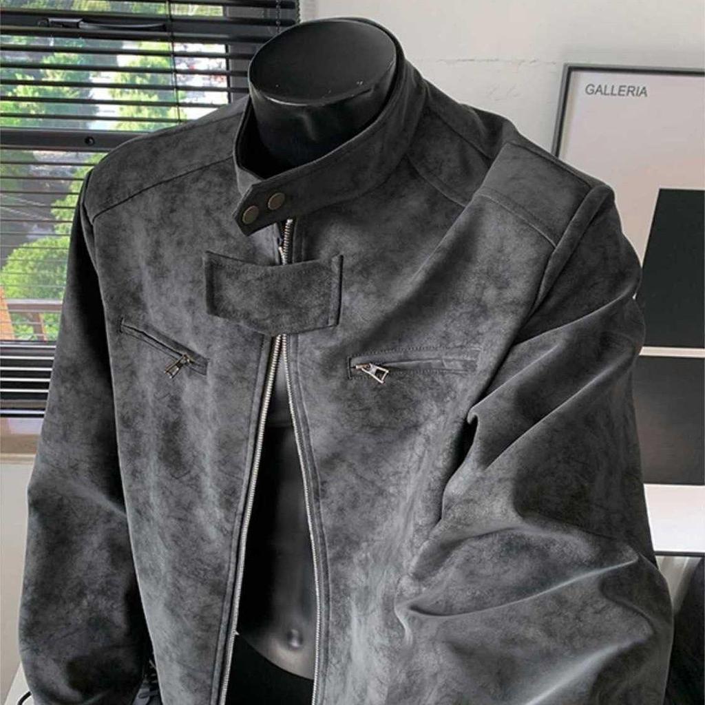Trendy Brand Maillard Men's Stand Collar Leather Flight Jacket - Autumn Versatile Streetwear Outerwear