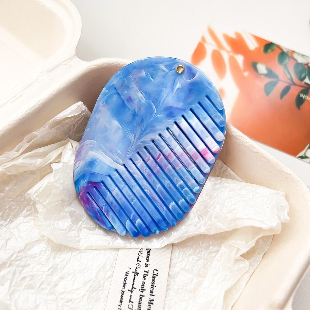 Acrylic Hair Comb Marble Print Mirror Comb 2 in 1 Portable Makeup Mirror  Hair Accessories синий