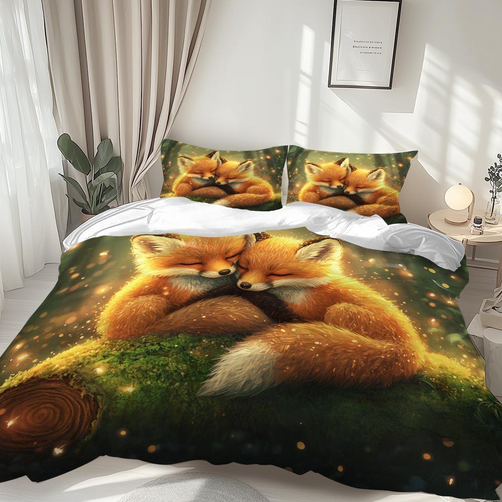 Fox-Themed Duvet Cover Set Multi Size Quilt Cover Queen Size Bedroom Bedding Decoration Machine Washable Bed Sheet Duvet Cover