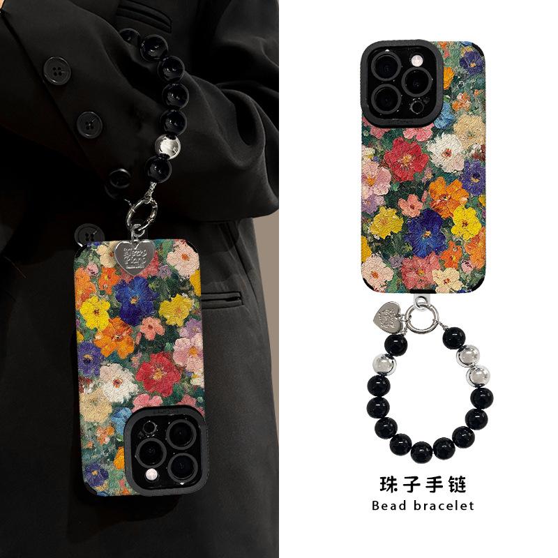 Ölgemälde Blumenarmband ist geeignet für Apple 16pro Handyhülle iphone14 Silikon Schafsleder 15 All-Inclusive Anti-Drop 13.