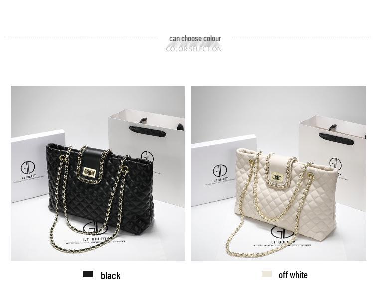 2022 Women's Genuine Leather Large Capacity Chain Tote Bag