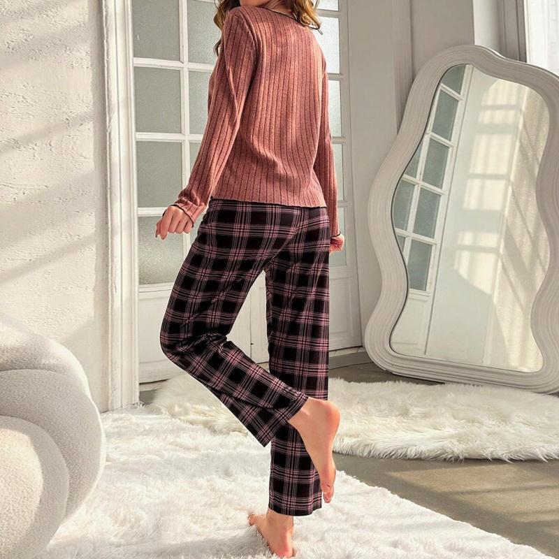 Autumn and Winter Women's Casual Pajamas Home Set Women's Long-sleeved Loose Underwear Pajamas Home Two-piece Set