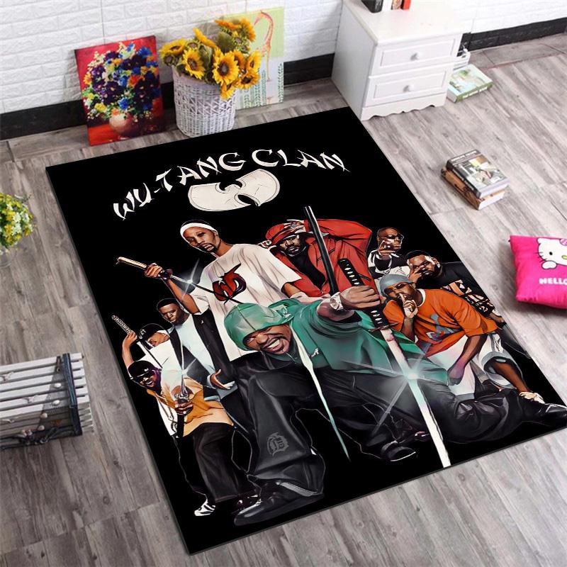 Wu‑Tang Clan Hip Hop Band Character Print Area Rug Non‑Slip Rectangular Floor Mat Music Fan Decor Rug for Bedroom Living Room