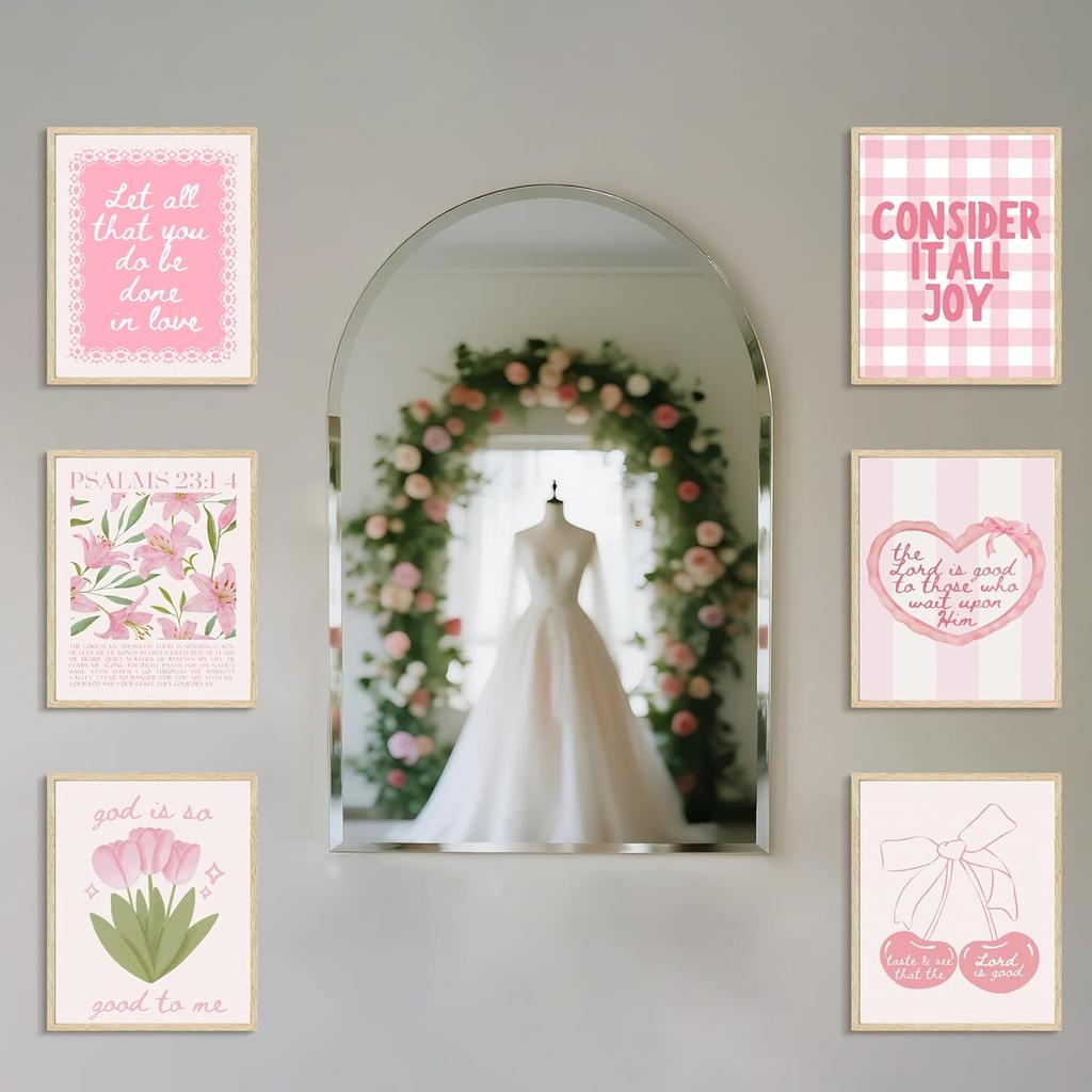 Pink Christian Bible Verse Wall Art Posters Set, Pink Floral Wall Decor Religious Scripture Canvas Prints Paintings Faith Pirational Preppy Pictures