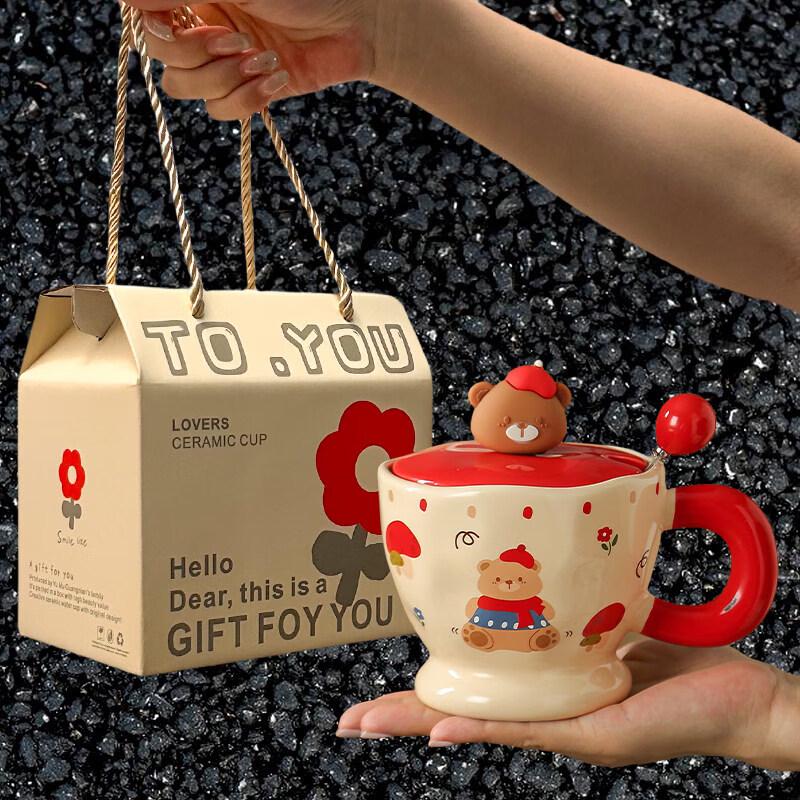 Cute Bear Ceramic Mug with Lid and Spoon