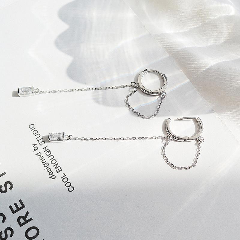Circle Earrings Women'S Long Style Fashion Temperament Day Cool Handsome Punk Hip Hop Style Single Diamond Fringed Ear Buckle
