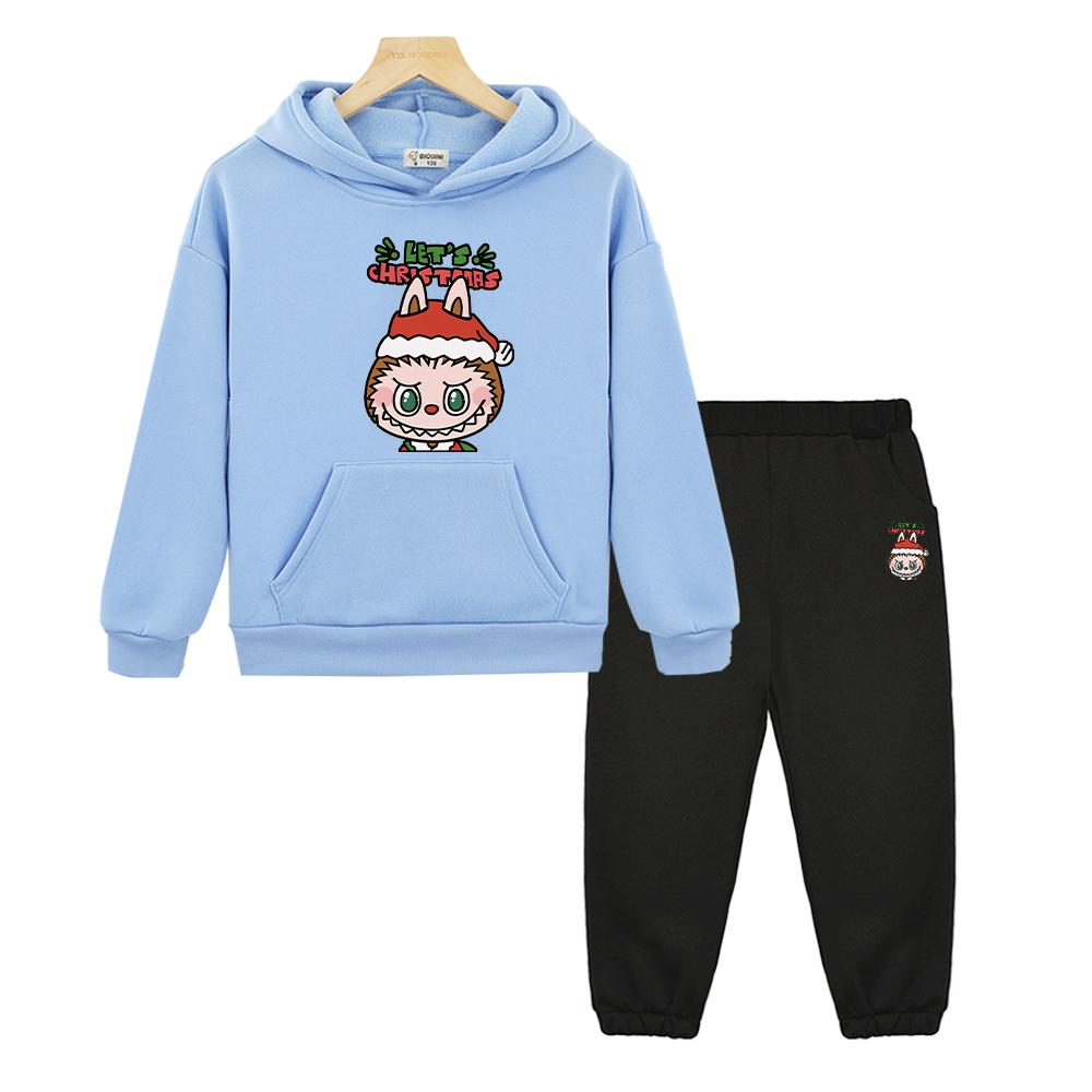 labubu  2pcs pullover+pants Cartoon Jacket Kawaii  boys girls Hooded Sets Anime hoodie Fleece sweatshirt  kids boutique clothes