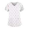 Plus Size Printed Scrub Working Uniform Tops For Women's V-Neck Short Sleeve Fun T-Shirts Workwear Tee With Pockets