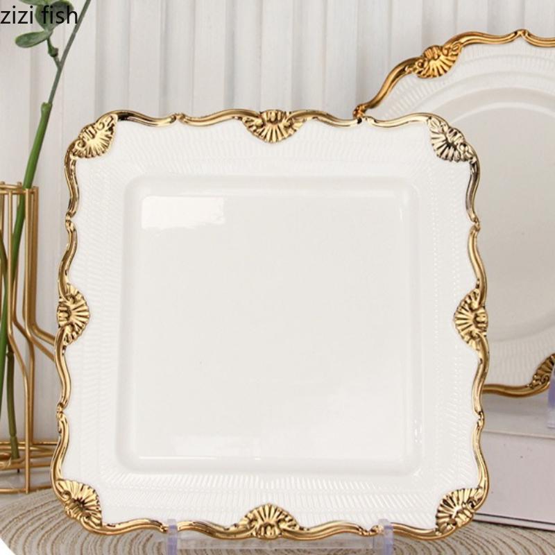 Ceramic Gold Edged Dining Plate Fish Plate Steak Plates Pasta Dish Fruit Dish Salad Bowl Soup Bowl Dessert Plates Coffee Cup Mug
