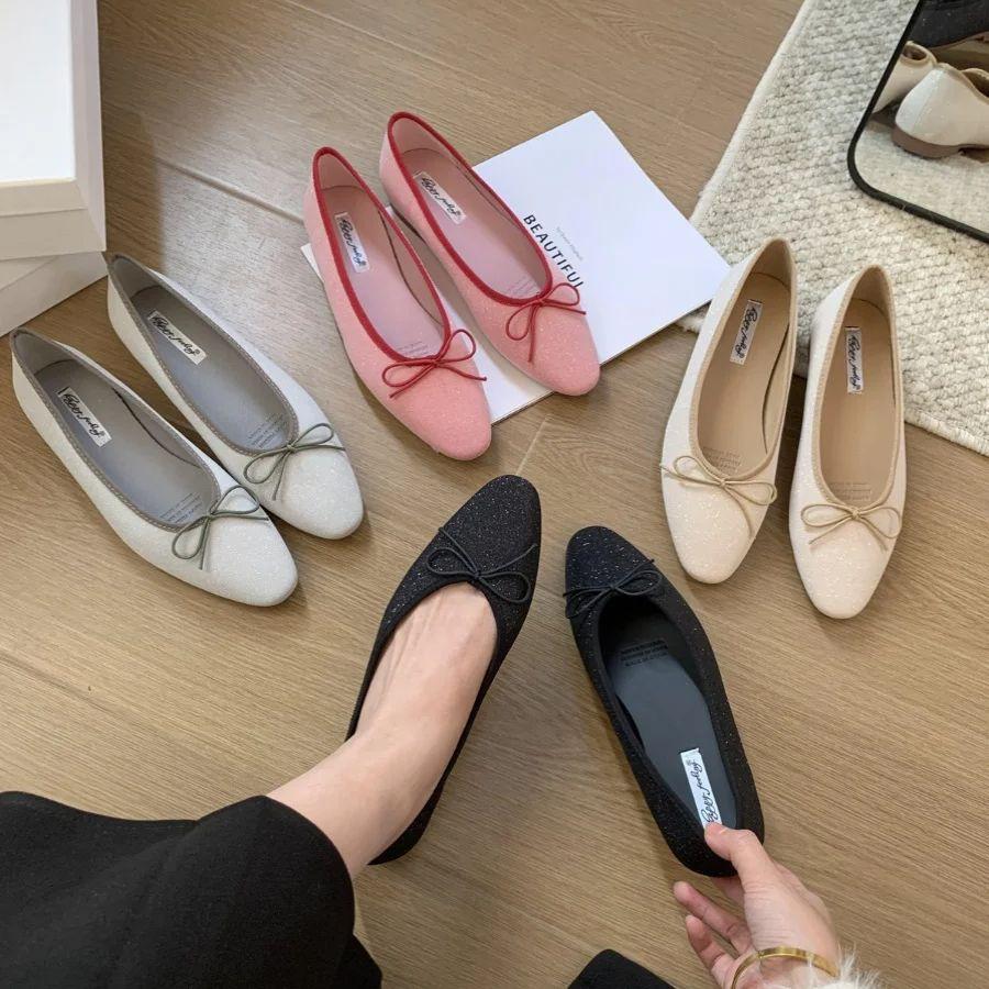 Fashion Bailamos Brand Women Flat Shoes Round Toe Moccasins Thick Heel Flats Ballerina Shallow Shoes Casual Outdoor Slip On Ballet Flats