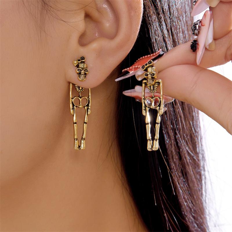 New Asymmetric Skull Skeleton Drop Earrings for Women Girls Vintage White Ghost Dangle Earring Halloween Party Jewelry Accessory