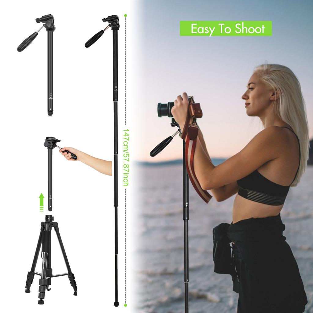 Andoer TTT-009 168CM/66.14Inch Portable Photography Tripod Monopod Camera Horizontal Tripod Stand