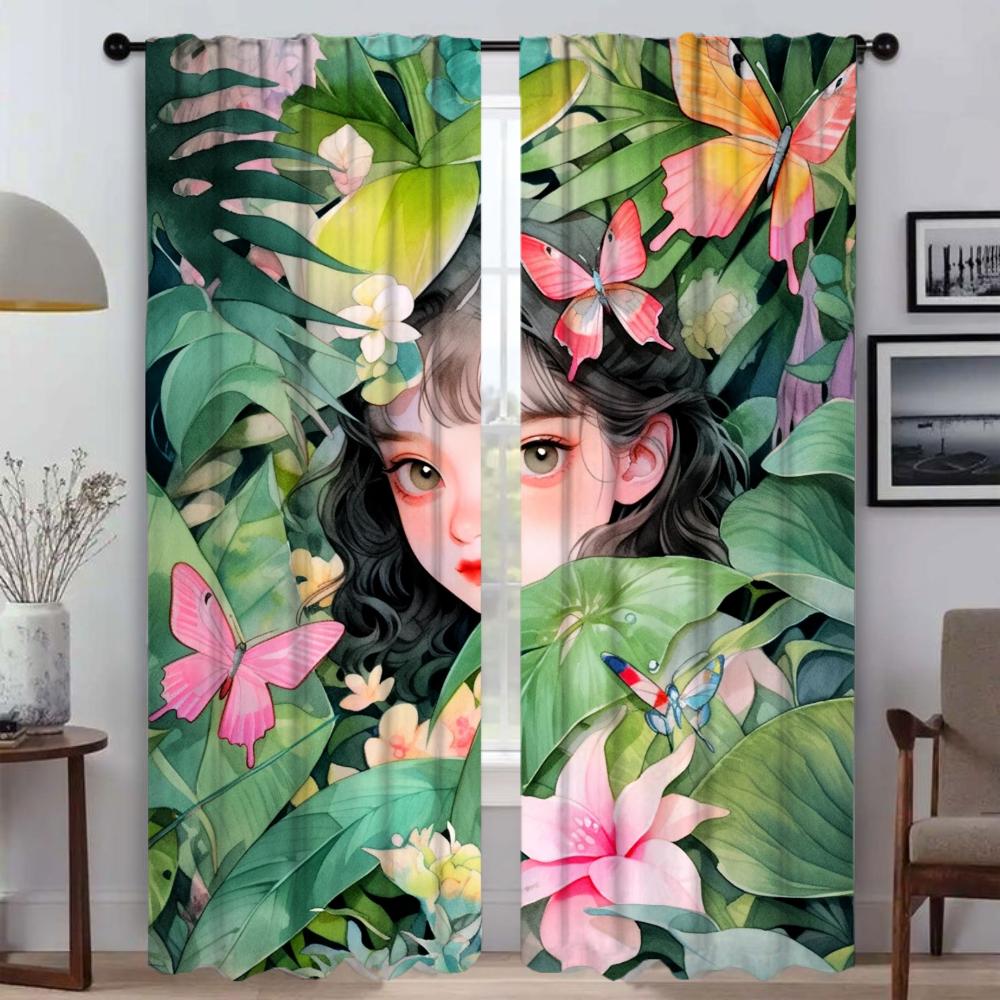 Tropical Plant Home Interior Curtains for Living Room Blackout Curtain Halloween Decoration Shades Tulle for Bedroom Partition