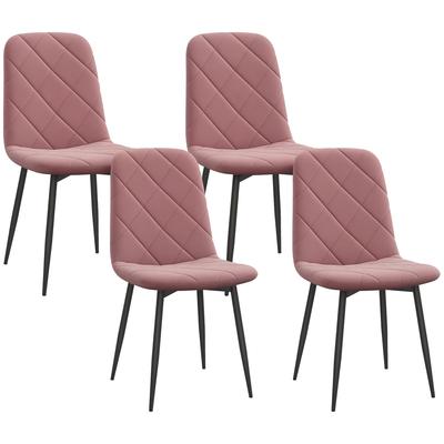 Dining Chairs Set of 4, Kitchen Chair with Backrest, Velvet Look, Chair 45 X 54 X 87 Cm Pink