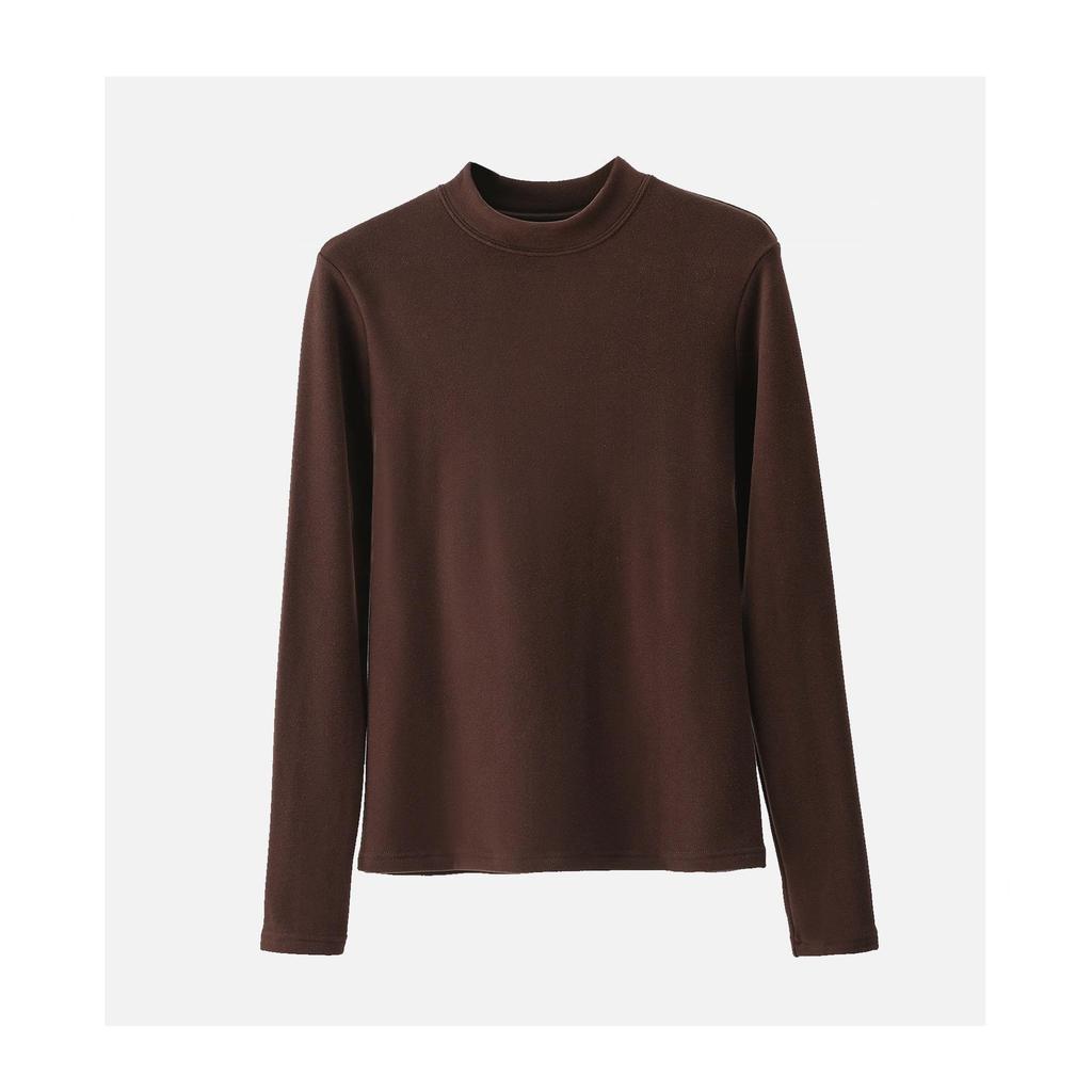 Haut d'automne/hiver en velours à col montant et manches longues, coupe slim pour femme