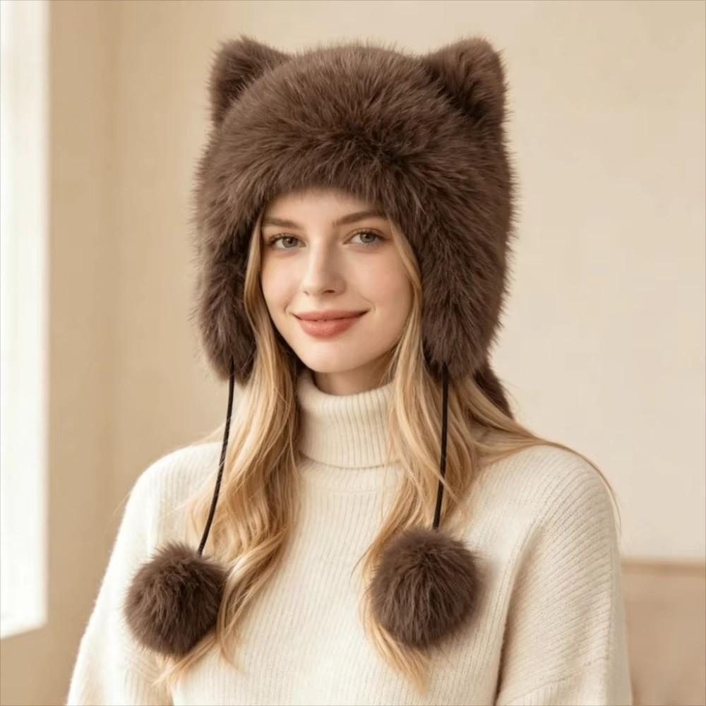 Windproof Faux Fur Beanie Thickened Ear Protection Hat Fashion Winter Hat Daily Wear