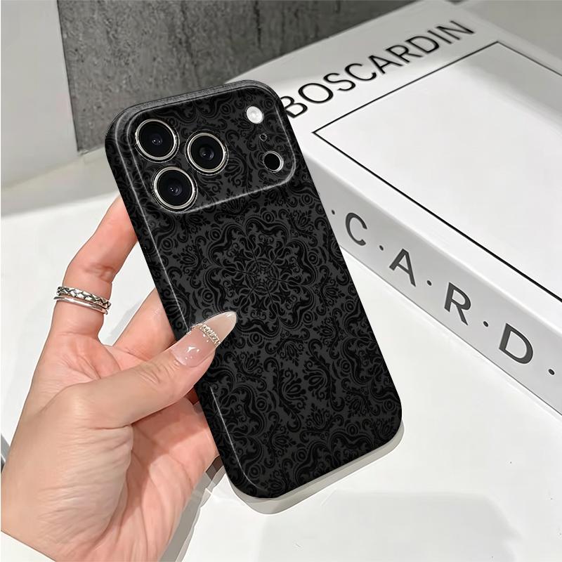 Gothic Intricate Black Symmetrical Mandala Pattern Art Film Aesthetic Protective Shockproof Bumper Phone Case Cover For iPhone 14 15 16 Pro Max Plus