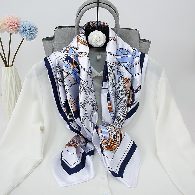 Eleganter Satin-Seidendruck-Schal für Damen - Vielseitiges Frühlings-/Herbst-Nacken- und Kopfaccessoire mit Sonnenschutz