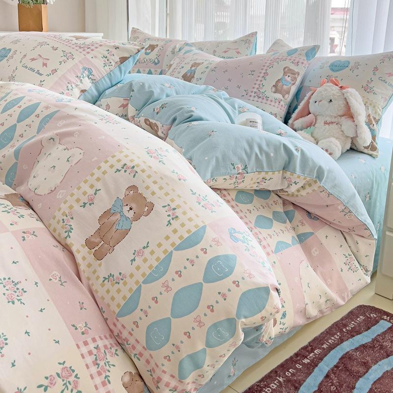 Bedding Four-piece Set Printed Skin-friendly Water Wash Sheets Quilt Cover Pillowcase Set