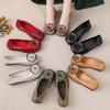 2025 Spring Luxury Cowhide Leather Shoes Woman Handmade Flower Flats Retro Wedged Loafers Ladies Chic Soft Red Dressy Moccasins