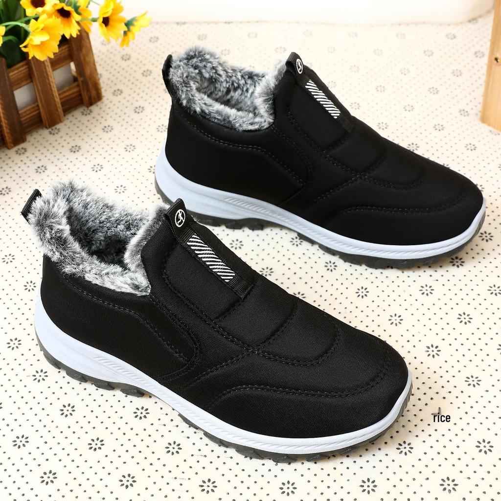 Women's Fleece-Lined Cotton Ankle Boots - Slip-On, Thickened, Plus Size, Couple Style, Winter Shoes for Elderly Mom