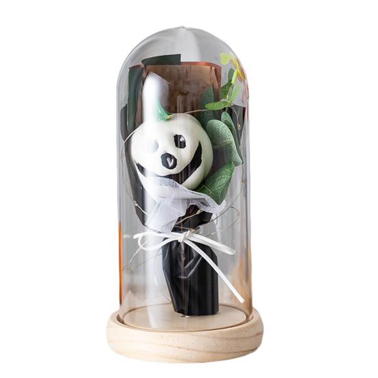 Halloween Light Up Pumpkin In Clear Cloche Handmade Glowing Pumpkin Light for Home Kitchen Mantel Tabletop Indoor Halloween Decoration