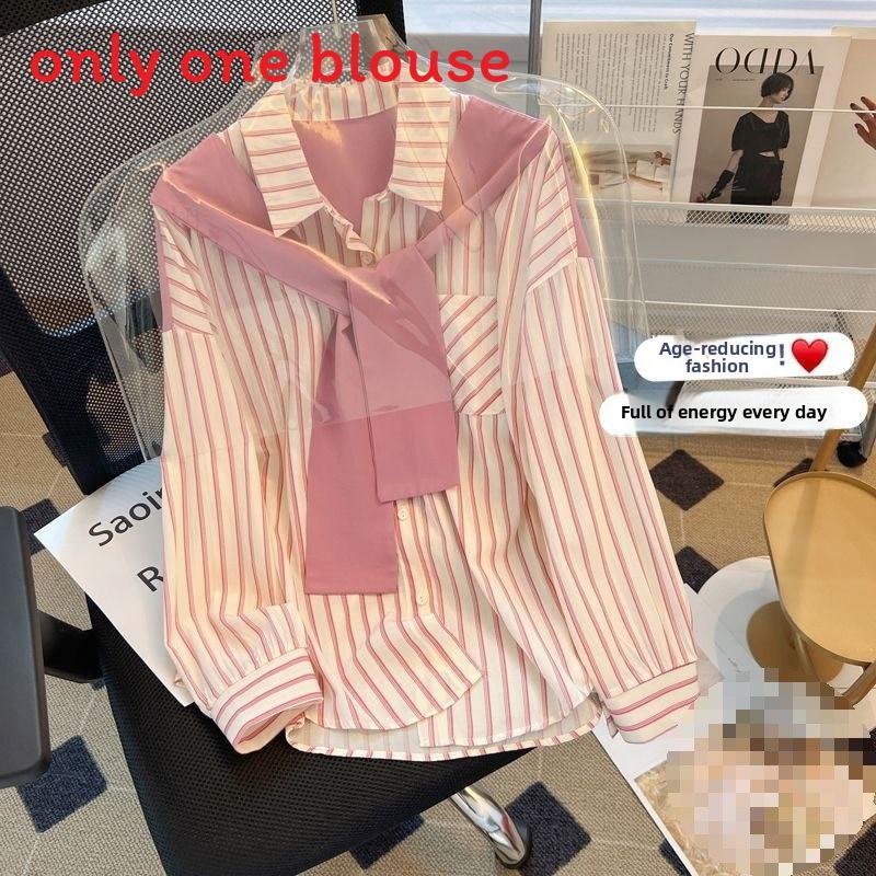 Chemise à manches longues pour femme avec rayures 3D et col polo pour un look décontracté de printemps