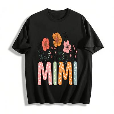 Floral Heart MIMI Print Casual Loose T-shirt for Women Pure Cotton T-shirt