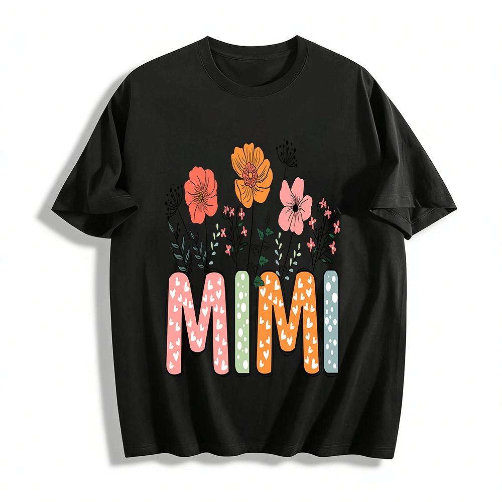 Floral Heart MIMI Print Casual Loose T-shirt for Women Pure cotton T-shirt XXS