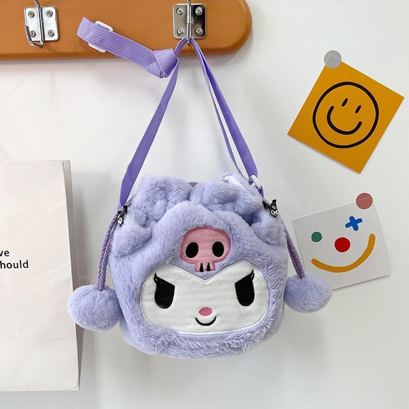 

New cartoon rabbit large-capacity bucket messenger bag, cute girl drawstring plush bag