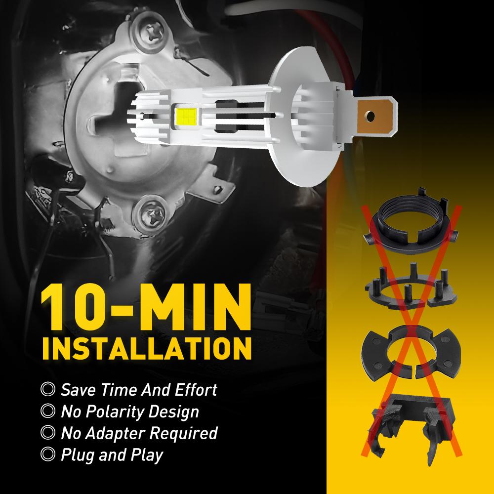 AUXITO H1 LED Headlight H1 LED Canbus Bulbs Nonpolarity for Ford focus fiesta Skoda Fanless 6500K Super Bright H1 Lamp Fog Light