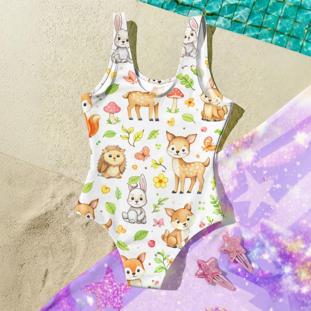 Costume da bagno intero per bambina con stampa animalier Costume da bagno per bambini Tessuto leggero e morbido Vestibilità comoda Adatto per attività estive in spiaggia e piscina