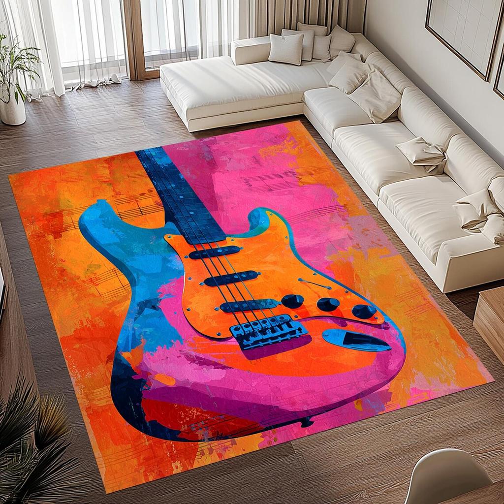 Vintage Music Guitar Instrument Print Area Rugs Anti-Slip Rug Carpets for Home Living Room Bedroom Bathroom Decor Floor Mat