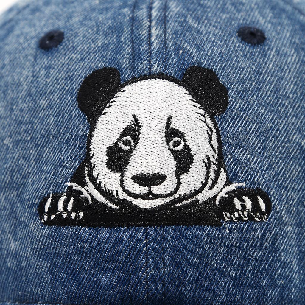 Bestickte Denim-Baseballkappe mit Panda und Sonnenschutz für lässige Sommerkleidung