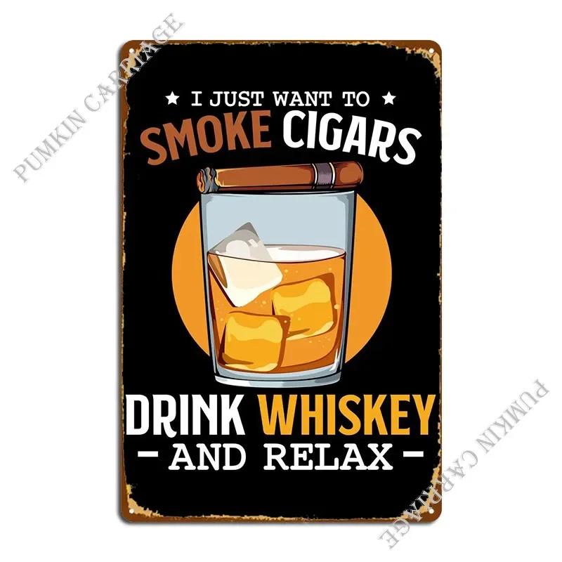 Smoke Cigars Drink Whiskey Metal Plaque Poster Cinema Customize Pub Living Room Wall Mural Tin Sign Poster