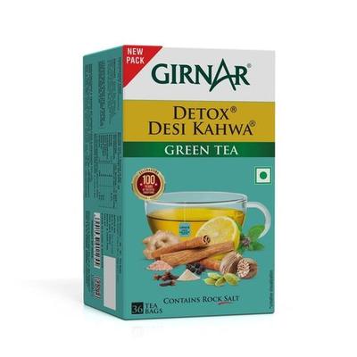 Girnar Detox Grüner Tee - Desi Kahwa| 36 Teebeutel in jeder Packung| 2er-Pack + Grüner Ilayachi 25g