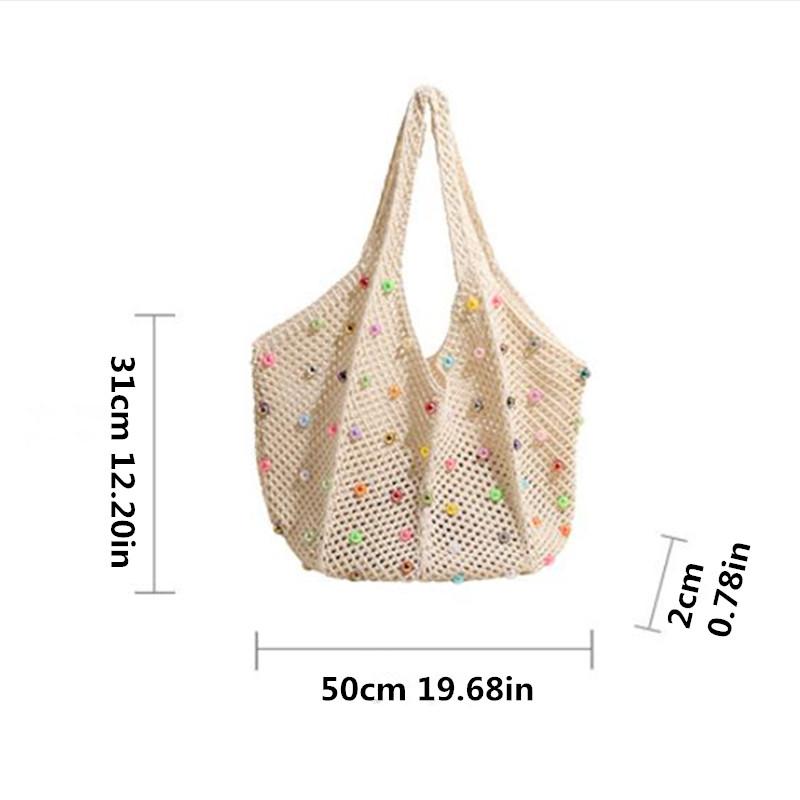Summer Commuting Woven Bag for Women Single Armpit Bag, Fashion Large Capacity Tote Bag, Beach Pearl Hollow Handbag Shoulder Bag