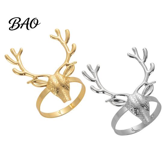 Western Restaurant Tableware Christmas Deer Napkin Ring, Metal Elk Head Holder, Reusable Holiday Dinner Table Settings Ring for Dining Decor