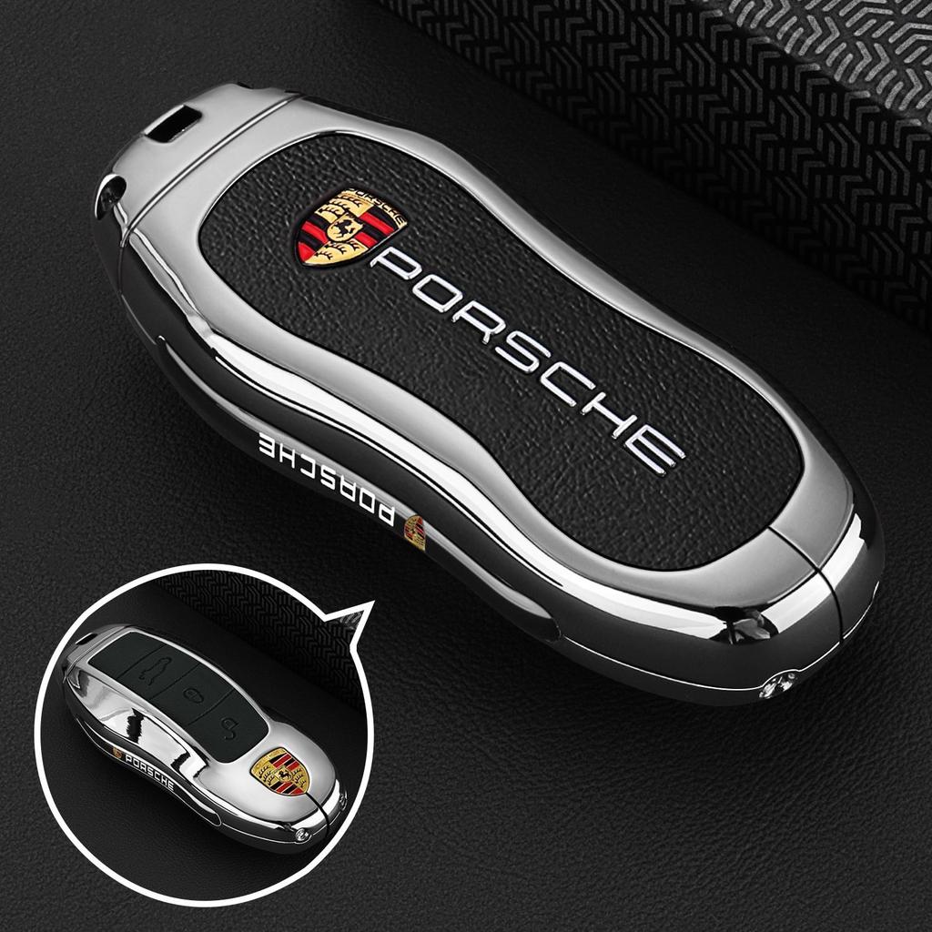 Zinc alloy Leather Car Smart Key Case Cover Bag Protector For Porsche 911 718 Panamera Macan Cayenne Boxster Cayman Keychain HJ5