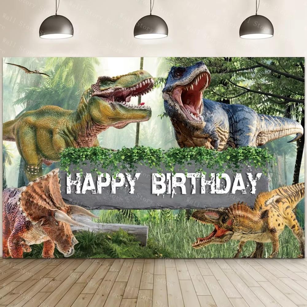 

Happy Birthday Tapestry Dinosaur Background Forest Party Decoration Dinosaur Poster Background Baby ShowerJungle Photo Tapestry 74x94cm(29x37in)