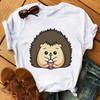 Women's Short-sleeved Hedgehog Print Fashion Round Neck T-shirt Oversized T-shirt Aesthetic Clothes Top