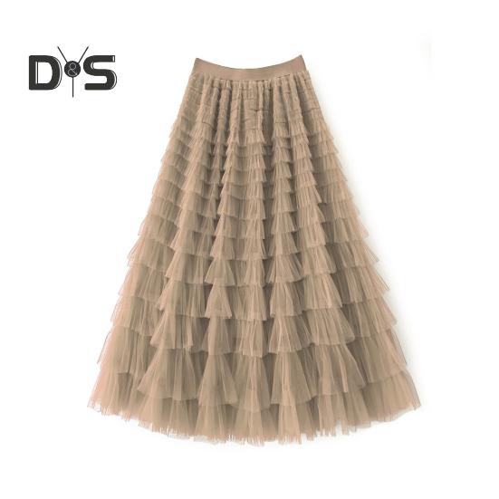 Dámská dortová sukně Jednobarevná sukně středního pasu Dlouhá sukně s elastickým pasem Síťovaný lem A-linii Maxi sukně pro každodenní nošení
