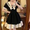 French college style splicing bow pleated color matching dress women's summer wholesale cake skirt short skirt