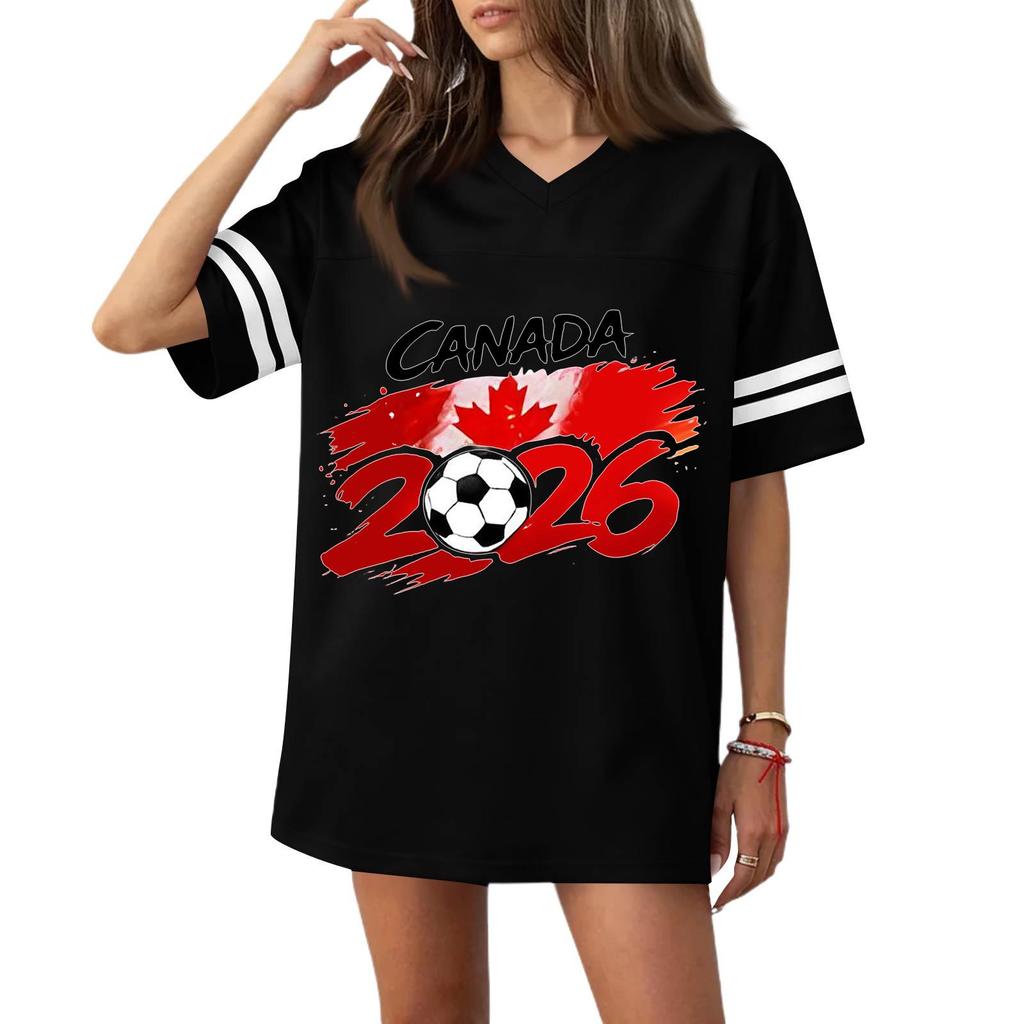 Women V Neck Short Sleeve Casual Soccer Jersey Top Flag 2026 Print Loose Fit Sports T Shirt Blouse
