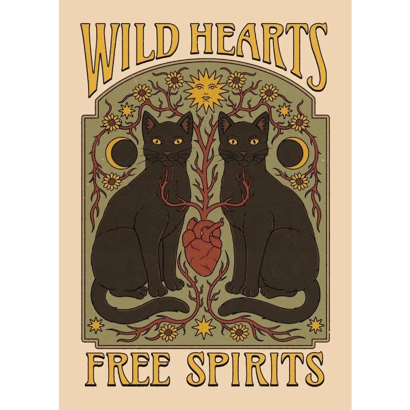 Vintage Cat Poster Tarot Cute Sun Moon Art HD Posters Canvas Paintings And Prints Wall Art For Living Room Home Decor Frameless