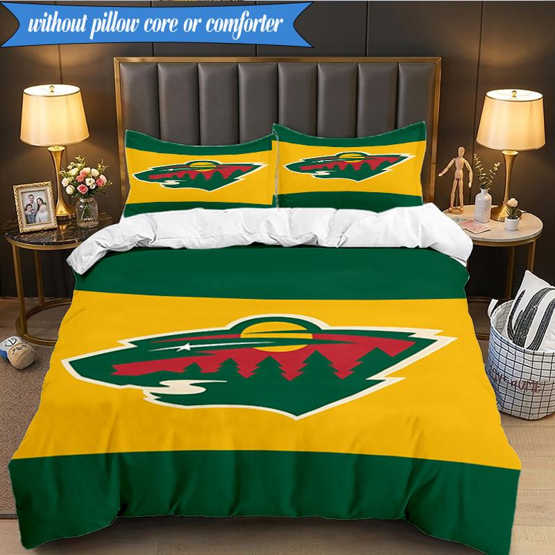 3PCS Minnesota Hockey Team Bedding Set,Including 1pc Duvet Cover And 2pcs Pillowcases Perfect for Bedroom, Dormitory, Fan Christmas gift