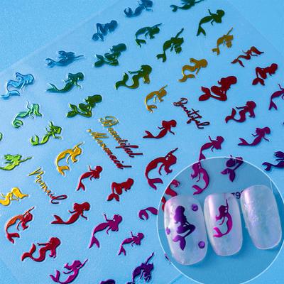 European And American Style Mermaid Manicure Sticker Neon Color Mermaid Cartoon Manicure Sticker Women'S Nail Decorative Sticker