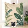 Large Cat Tropical Leaf Throw Blanket Tapestry Botanical Jungle Print 150x200cm Cozy Home Decor